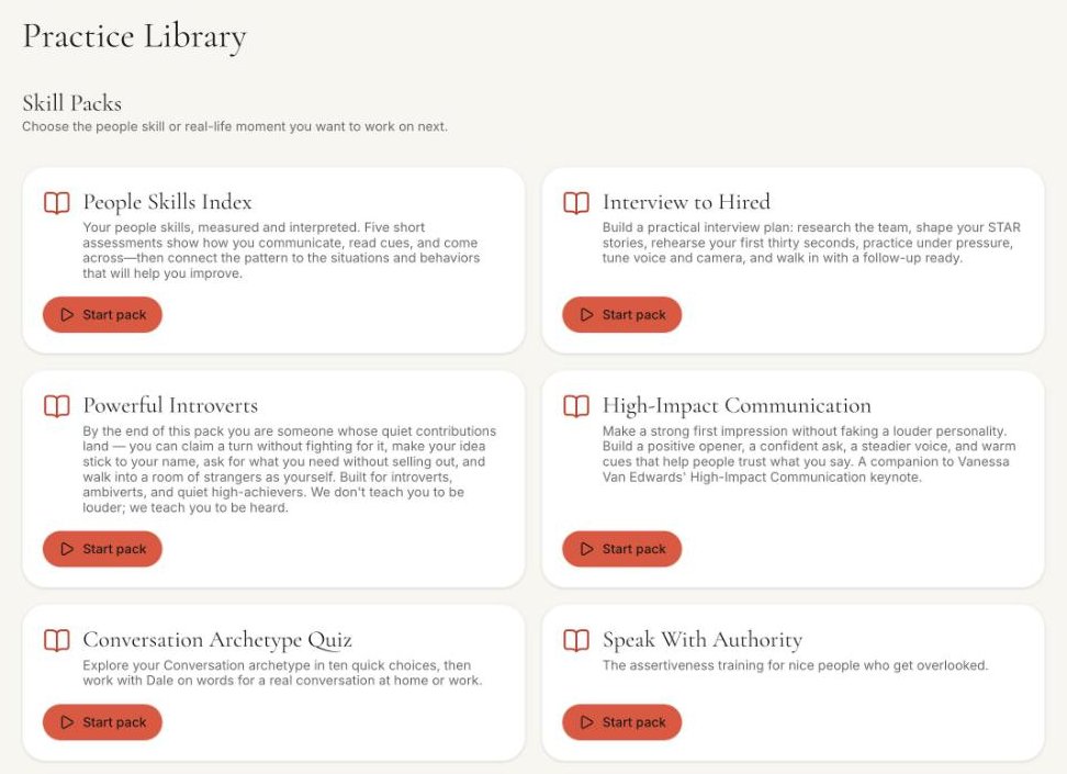 ProSocial’s Practice Library programs (Skill Packs), including the People Skills Index, Interview to Hired, Powerful Introverts, High-Impact Communication, and Speak With Authority